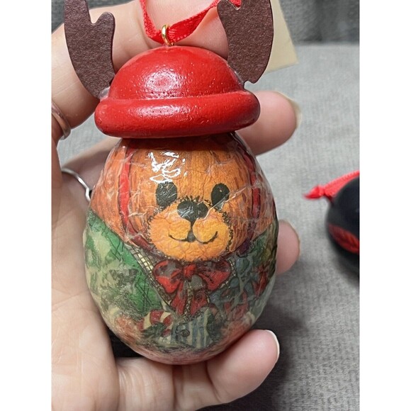 VTG Christmas Ornament 1991 Nutcracker Reindeer Soldier Egg Shaped Lot Signed - Picture 8 of 12